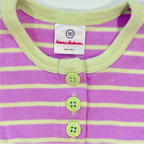 Hanna Andersson Dress Girls 18-24M 80 cm Lilac Lime Green Stripes Old Style Baby - Picture 2 of 4